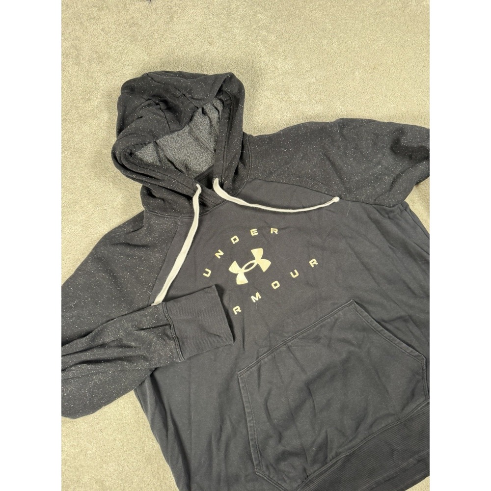 Under Armour Women's XL Black Hoodie White Wording Hooded Sweatshirt Boxy Fit